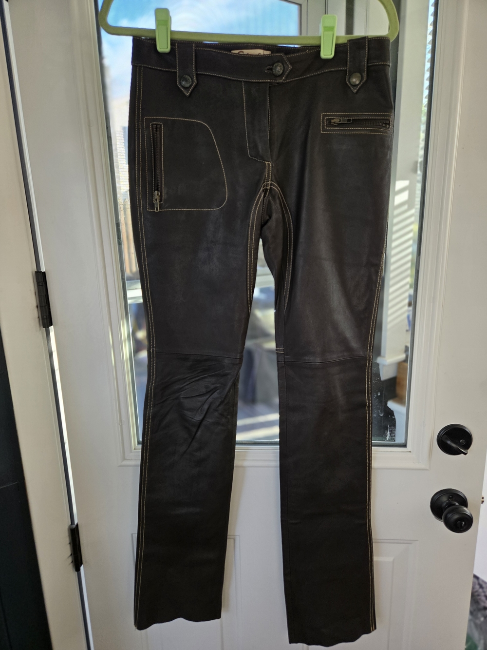 Dark Brown Leather Zip-Pocket Pants Casch by Gro Abrahamsson Women's 38/6